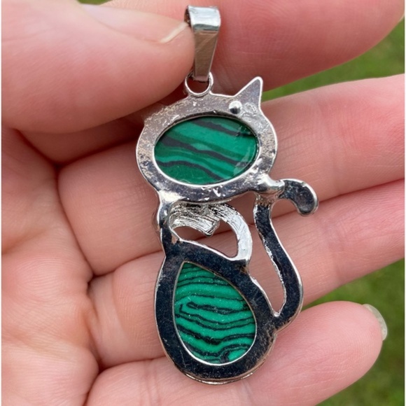27 ❤️ Malachite Kitty Cat Natural Gemstone Crystal Stone Pendant Necklace - Picture 4 of 6